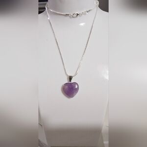Elegant .925 Silver Pl Necklace with Amethyst Purple Heart Pendant Item 004